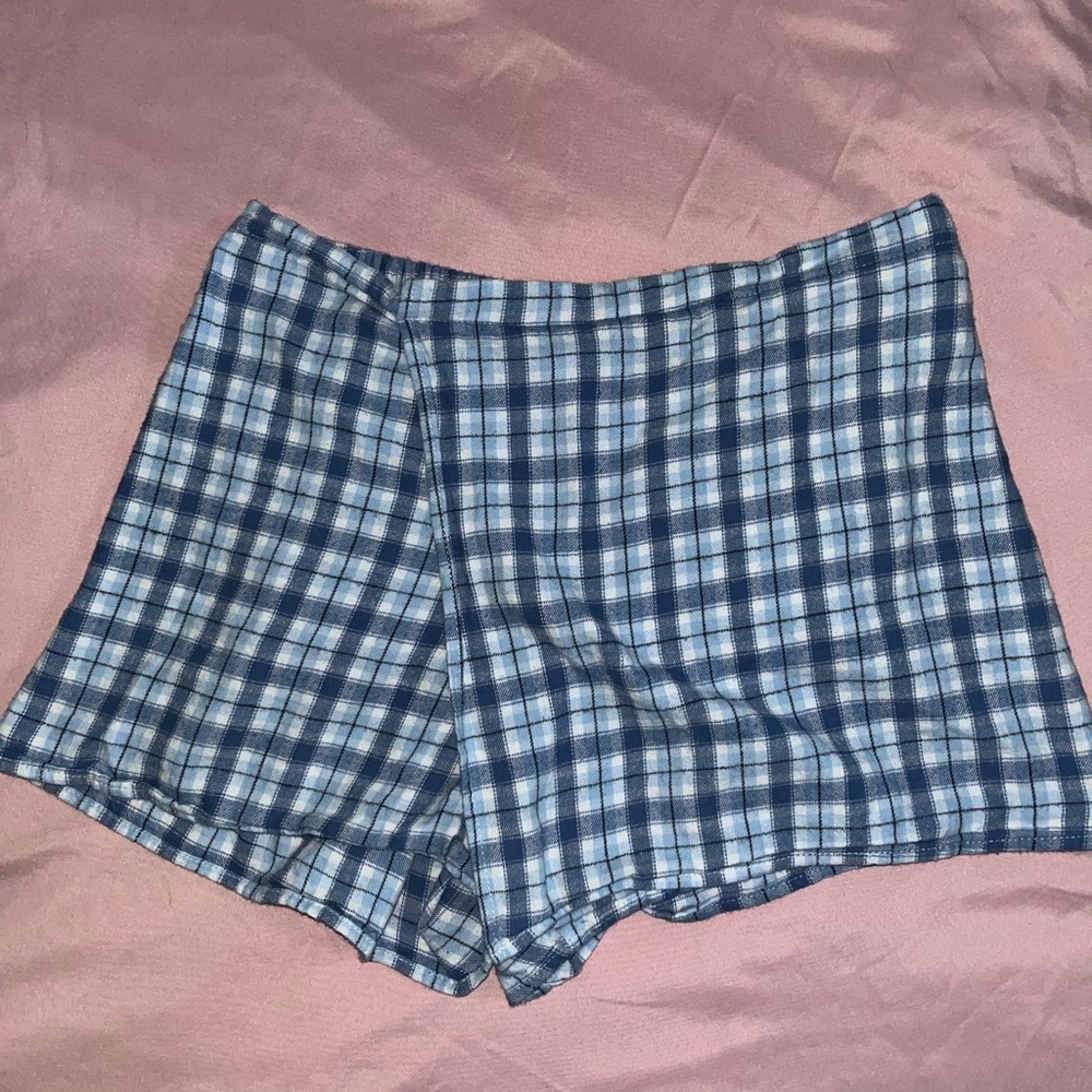 blue plaid skort